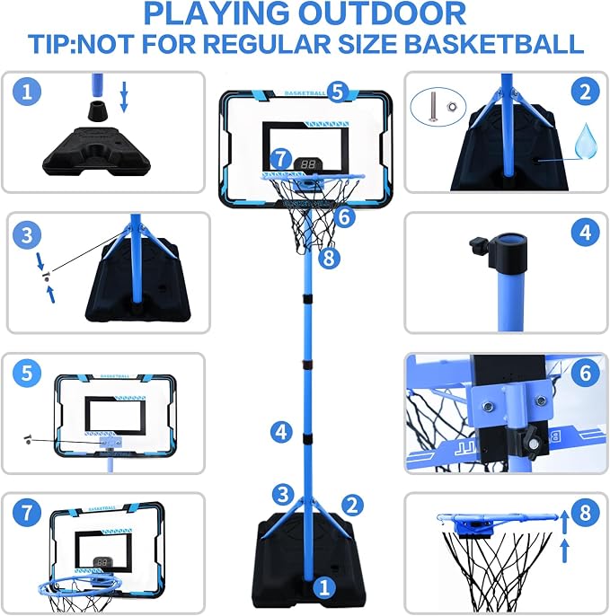 Kids Basketball Hoop, Adjustable Height Toddler Basketball Hoop Stand, Indoor Outdoor Basketball Goal Toy for Boys Girls Ages 3~8 Years Old, Includes 3 Balls, Ideal for Birthday Gift