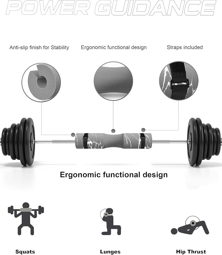 POWER GUIDANCE Barbell Squat Pad - Neck & Shoulder Protective Pad - Great for Squats, Lunges, Hip Thrusts, Weight Lifting & More - Fit Standard and Olympic Bars Perfectly
