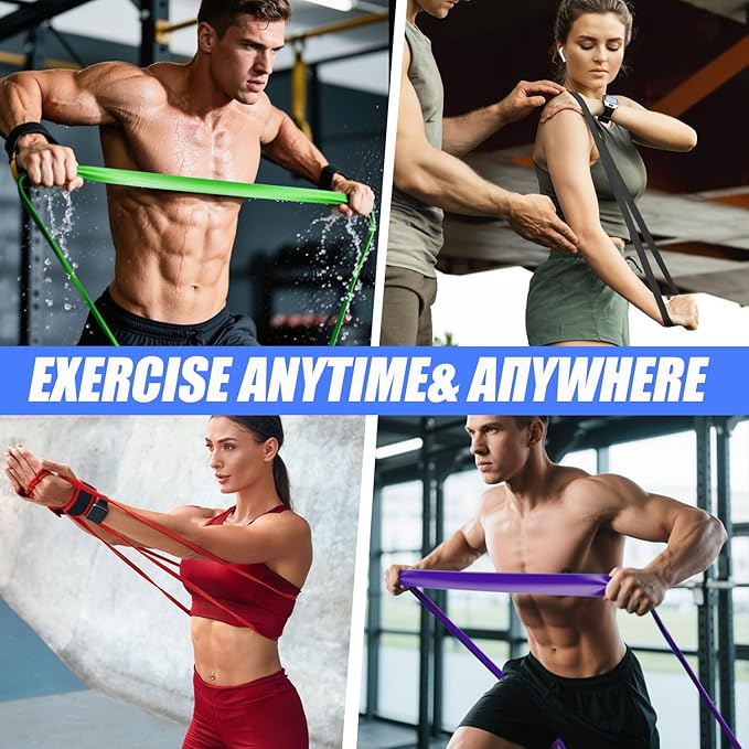 WHATAFIT Resistance Bands, Pull Up Assist Bands with Handles, Door Anchor | Natural Latex Rubber, Progressive Tension, Exercise Loop for Full-Body Fitness, Portable Gym Bag, Warm-Up & Stretch