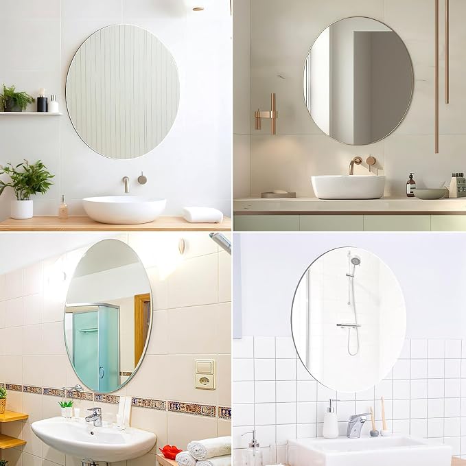 JUNEBRUSHS Oval Mirror, Acrylic Oval Bathroom Mirrors 17x14 Inchs | Unbreakable Frameless Wall-Mounted Mirrors, for Wall Bedroom Home Decor