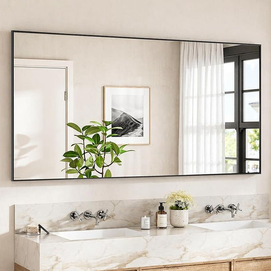 30" x 60" Matte Black Wall Mirror for Bathroom, 60" x 30" Extra Large Metal Framed Decor, Horizontal/Vertical Accent Mirror for Gym & Double Vanity
