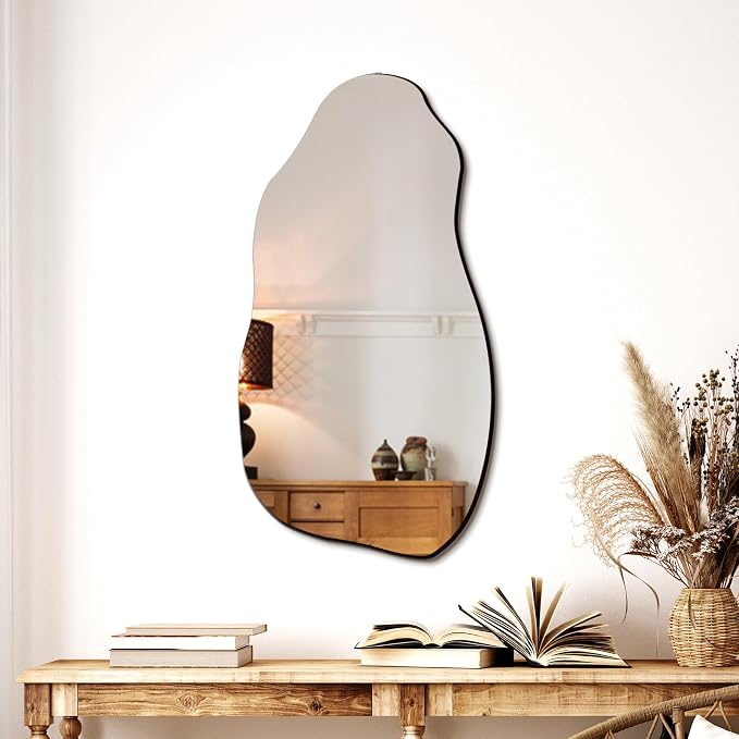 TRAHOME 32'' x 18'' Irregular Asymmetrical Wall Mirror | HD Tempered Glass, Wall Mounted, Modern Decorative Mirror for Living Room Bathroom Entryway