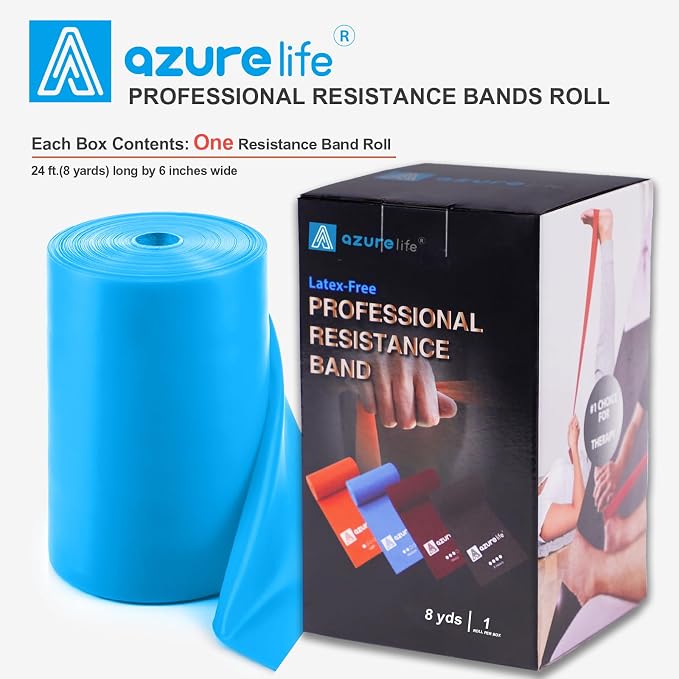 A AZURELIFE Professional Individual Exercise Resistance Bands, Single 5, 6,7 Ft or 8 Yards Elastic Bands, Non-Latex Stretch Bands for PT, Yoga, Pilates, Rehab, at-Home or The Gym Workouts