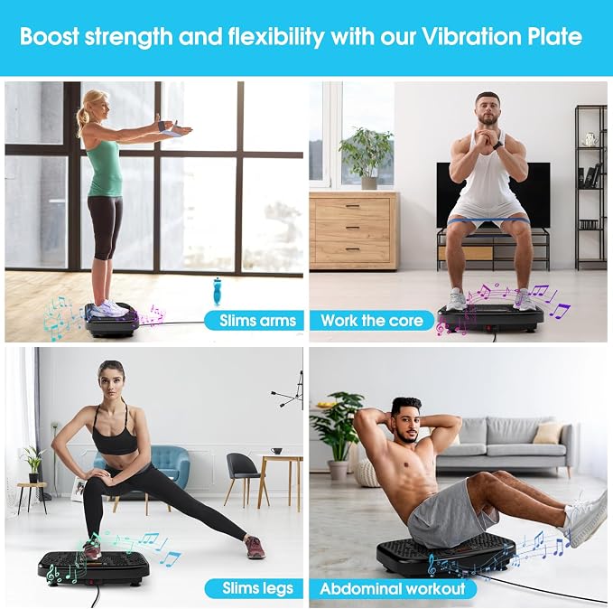 SoftGym Vibration Plate Exercise Machine for Lymphatic Drainage & Fitness | Quiet Heavy Duty 450lbs Capacity Platform, 120 Speeds Shake Machine with Resistance Bands for Home Muscle Activation