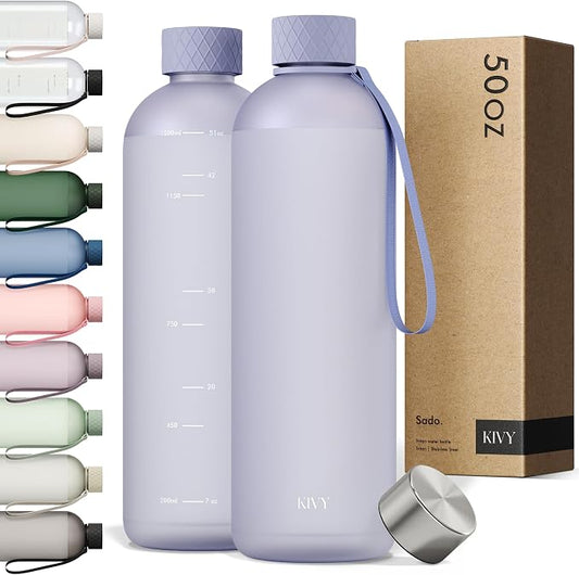 KIVY Large Water Bottle 50oz [Lightweight & Shatterproof] Fits Backpack & Cupholder for Travel, Sports, School - Extra large water bottle no straw - 1.5 Liter water bottles - 50oz Water bottle Blue