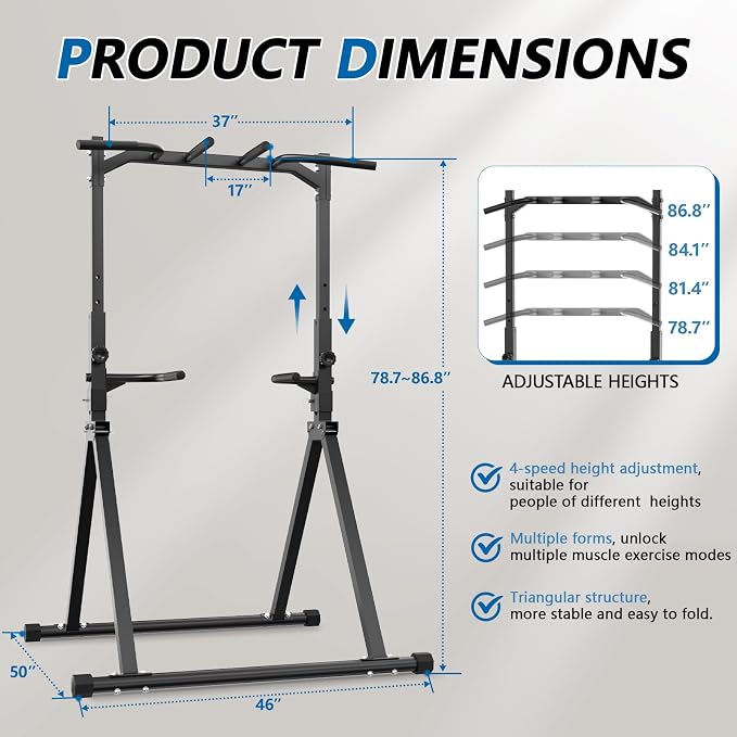 Foldable Pull Up Bar Pull Up Station,Power Tower with Triangular Structure, Multi-Functional Dip Station for Home Gym 300LB