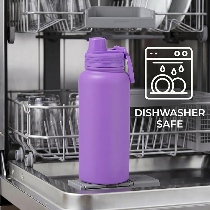 Purple Insulated 32 oz Metal Leakproof Water Bottle | Mens Stainless Steel Water Flask, Large Sports Travel Water Bottle for Gym,Hiking,1 liters Thermal Bottle with 2 Lids