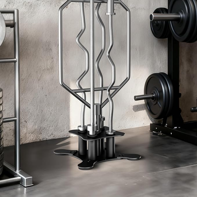 Vertical Barbell Storage Rack, 5-Bar Barbell Holder Floor Stand | 2-Inch Olympic/Curl Bar Compatible, with Protective Sleeve Inserts, Organizer for Home & Garage Gym