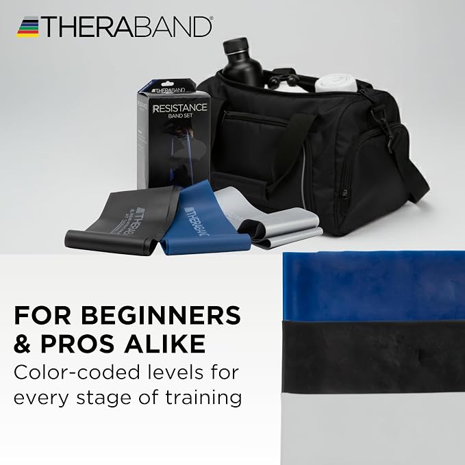 THERABAND Resistance Bands Set, Elastic Bands for Exercise & Physical Therapy, Strength Training for Upper & Lower Body Fitness