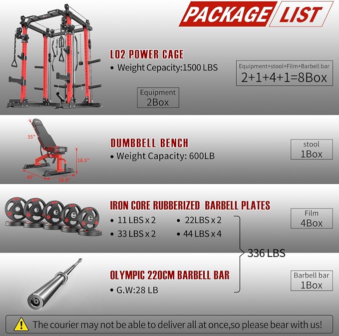 Power Rack Power Cage Multi-Function Squat Rack with Cable Crossover System Selectable More Training Attachment Power Rack for Garage & Home Gym