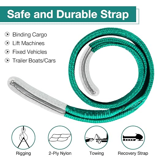 Lift Sling Straps, 2" x 8' Heavy Duty Flat Eye Lift Sling | Lifting Straps Nylon Tree Saver Recovery Strap Web Sling Winch Strap Rigging Tow Hoist Gear Straps 6400 lb 5100 lb 12800 lb