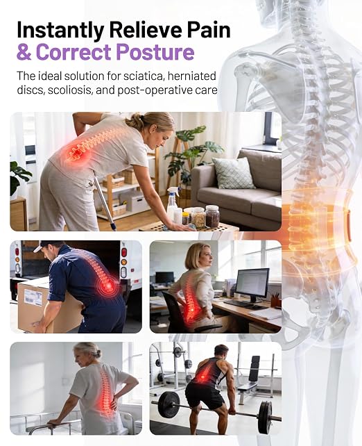 Back Brace for Women, Support Brace for Lower Support Back Pain Relief | Adjustable Lumbar Support Belt, Ergonomic Breathable Immediate Relief Brace for Herniated Disc Sciatica Scoliosis,Purple,L