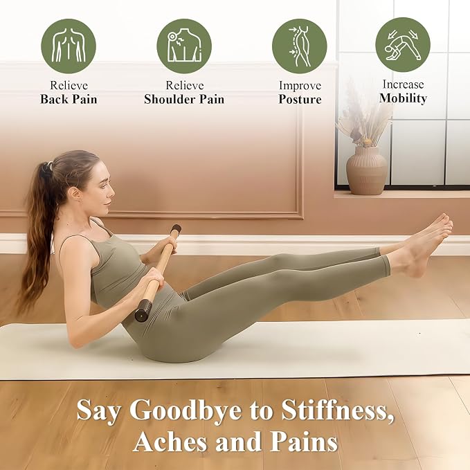 PAETA Yoga Stick for Stretching, 5ft Exercise Stick for Mobility & Flexibility, Bamboo Stretch Bar and Posture Pole with Non-Slip Grip - Includes Free Video Guide
