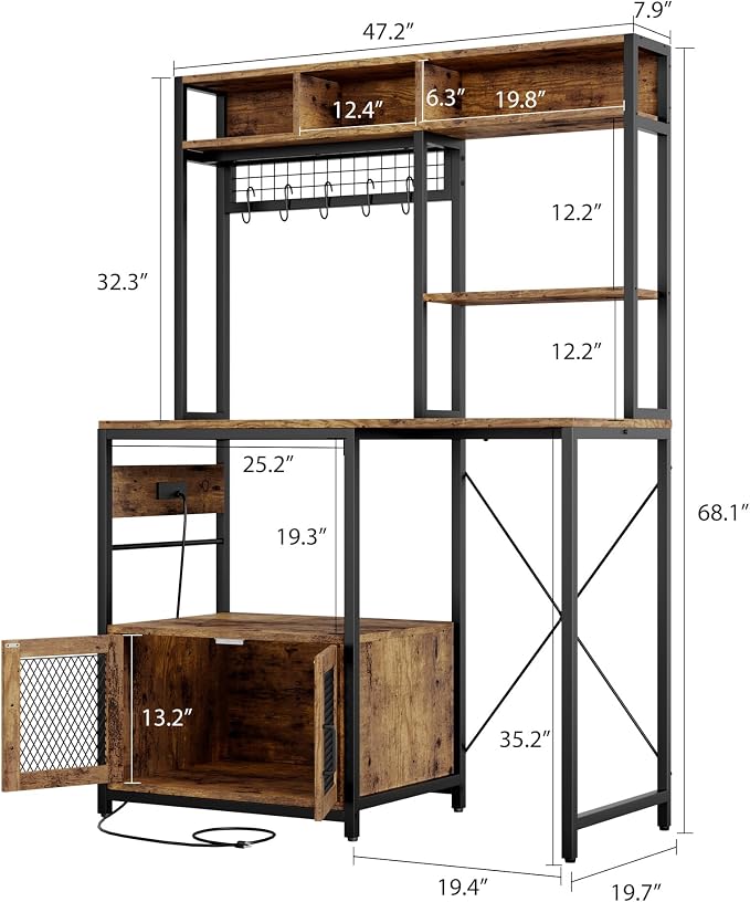 Garvee Microwave Stand & Fridge Stand, Baker's Rack with Power Outlet