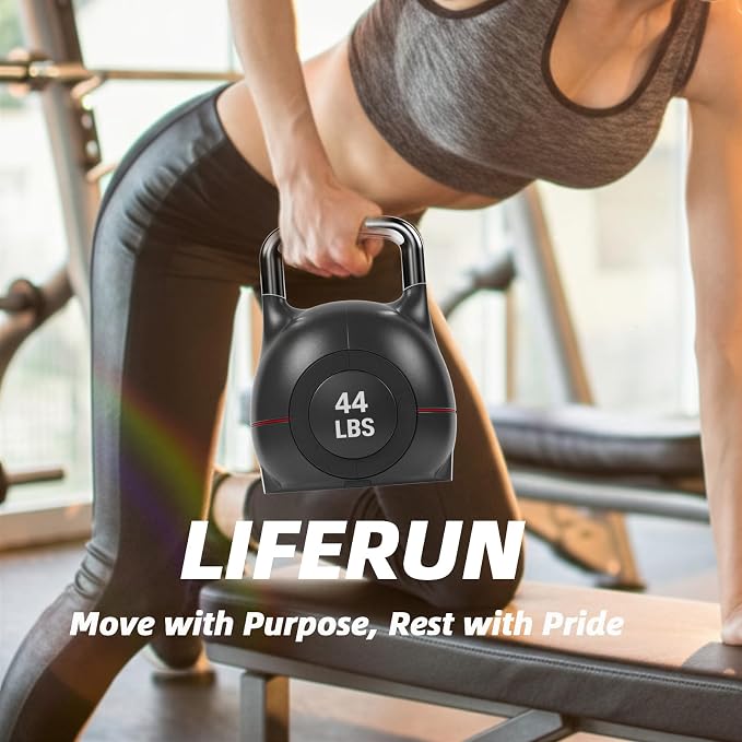 LIFERUN Adjustable Kettlebell Set with 7 Weight Levels, 22.5 lb or 44 lb | Quick-Change Weight Dial & Safety Lock, Space-Saving Design, Full-Body Workout & Cross-Training