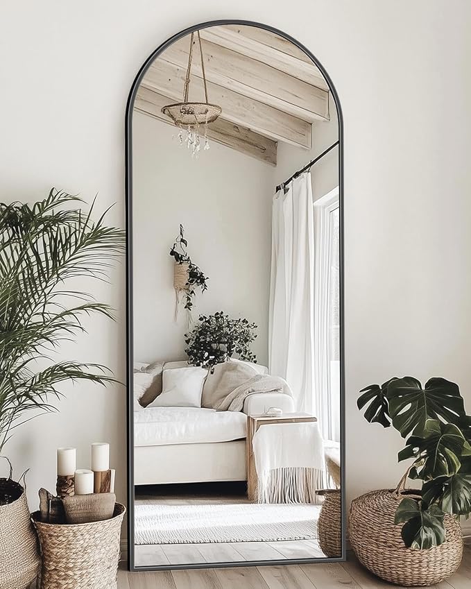 Suidia 58"x18" Arched Full Length Mirror with Stand, Full Body Mirror with Aluminum Frame, Freestanding/Leaning/Wall-Mounted, Floor Mirrors for Bedroom, Living Room, Entryway, Dressing Room, Black