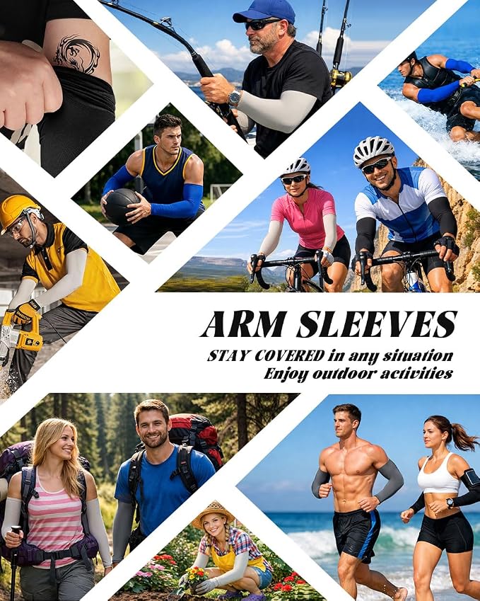 BHYTAKI Cooling Compression Arm Sleeves for Men Women,UPF50 UV Sun Protection Sleeves for Work Sport Tattoo Cover Up