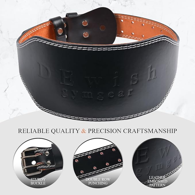 Leather Gym Fitness Belt, 4" & 6" Padded Lumbar Back Support, 10 Adjustable Holes for Weightlifting Powerlifting Bodybuilding Deadlift Squat Workout Strength Training