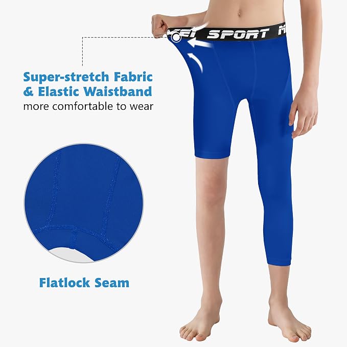 MIVEI One Leg Compression Tights Youth Boys Basketball Leg Sleeve | Kids Compression Pants Girls' Single Leg Tights 3/4 Leggings for Baseball Softball Soccer Running Football, Sports Base Layer