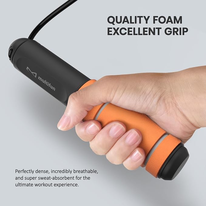 multifun Digital Jump Rope with Smart Counter & Timer - Adjustable Speed Skipping Rope for Fitness, Weight Loss, Boxing, MMA - Tangle-Free Ball Bearings & Anti-Slip Handles for Men, Women, Kids.(Check 2026 New Evolution for 3s Rope Swap)