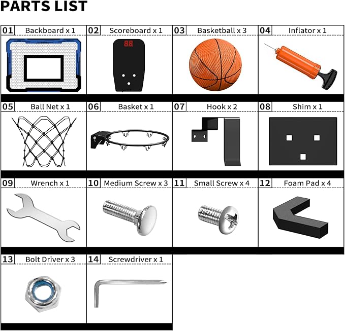 QDRAGON Mini Basketball Hoop with Scoreboard | Over The Door Indoor, with 3 Balls/Inflator/Breakaway Rim, Basketball Toy Gifts for Kids Adults, Suit for Bedroom/Office