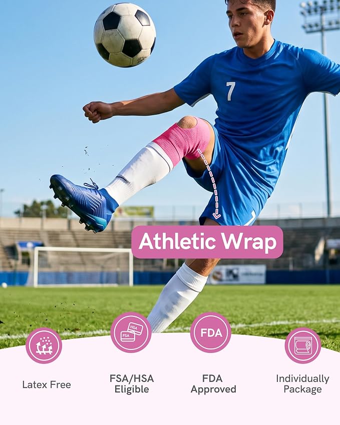FriCARE Self Adhesive Bandage Wrap, Medical Tape in First Aid Kit, Pink | Elastic Cohesive Bandages for Sports/Vet/Wrist Ankle Wounds, 2 Inches X 5 Yards, Latex-free 6 Rolls