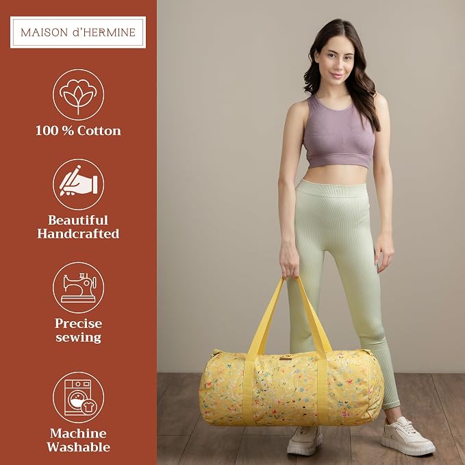 Maison d' Hermine Yoga Mat Duffle Bag Gym Tote Yoga Mat Carry Bag | Cylindrical bag for Woman Men Gifts Adjustable shoulder straps with Drawstring Water Bottle Pocket and zipper pocket