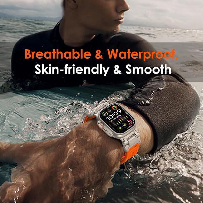 WINGLE FKM Rubber Bands for Apple Watch Band Ultra 3/2/1 Band Ultra 49mm Series 11 10 46mm 45mm 44mm 42mm SE 3/2/1 9 8 7 6 5 4 3 Men, Military Rugged Metal Connector Silicone Apple iWatch Sport Bands