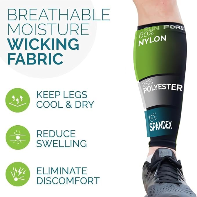 Run Forever Calf Compression Sleeve for Men & Women, 20-30mmHg Compression | Leg Sleeve for Shin Splints, Varicose Veins, Swelling & Pain Relief | Footless socks for Running, Cycling & Travel