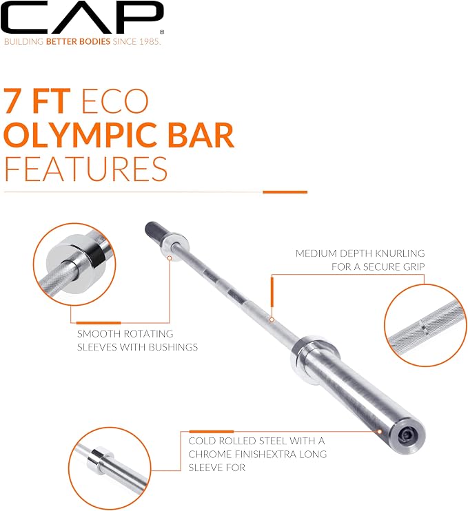 CAP Olympic Barbell, 7ft Strength Training Weight Bar, Multiple Options