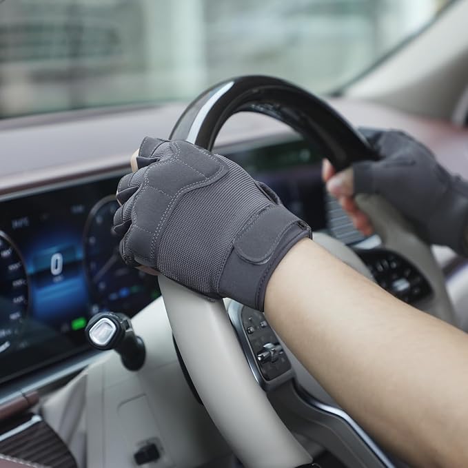 FIORETTO Fingerless Gloves for Men, Breathable Grip Palm Gloves for Motorcycle Riding, Driving, Cycling, Exercise, Workout, Climbing, Hiking and Outdoor Activities M210603