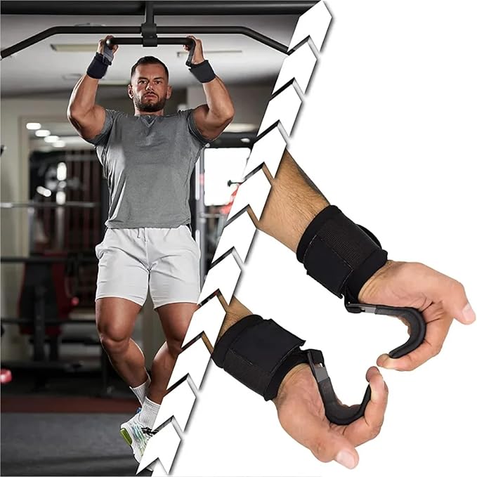 Weight Lifting Hook Grips with Wrist Wraps Hand-Bar Strap Gym Fitness Pull-Ups Power Gloves