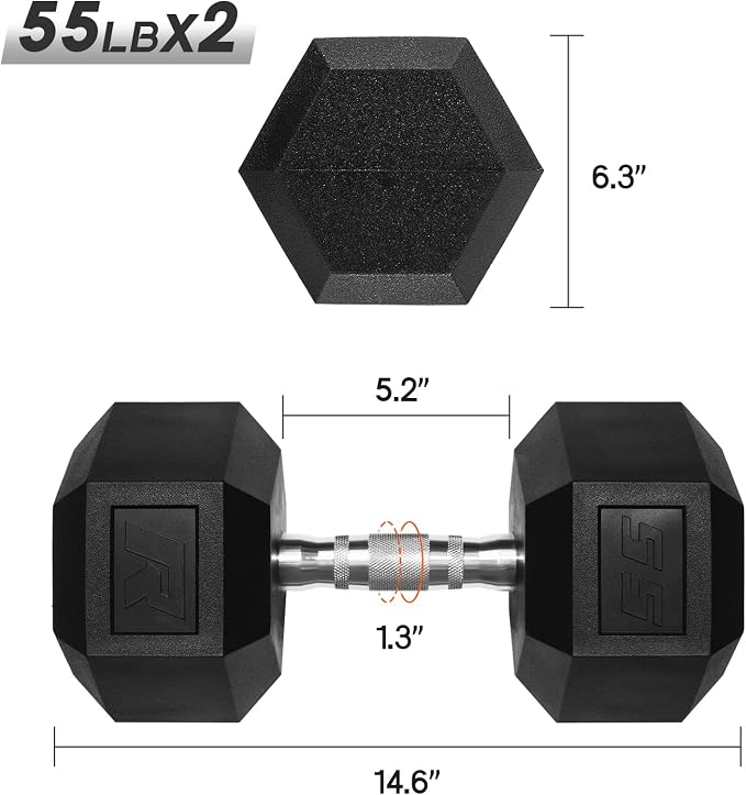 RitFit 5-650 LBS PVC Hex Dumbbell Sets with Optional Rack for Home Gym | PVC Coated Anti-Roll Hex Design, Chrome Handle with Ergonomic Grip, Full Body Strength Training with Optional Rack