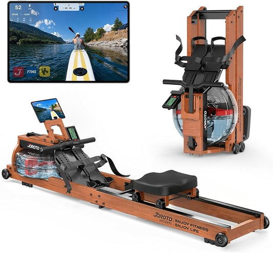 JOROTO Water Rowing Machines for Home, Foldable Rowing Machine with 400LBS Weight Capacity, Dedicated Monitor & Bluetooth APP, Large Water Tank & Comfortable Seat for Immersive Water Rower