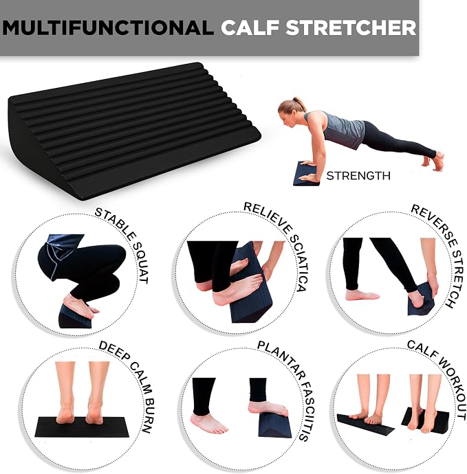Inovoda Calf Stretch Board I Slant Board For Calf Stretching & Calf Raise Block for Relief of Plantar Fasciitis, Achilles Tendonitis & Calf Tightness | Calf Stretcher with 5 Resistance Bands & Carry Bag I Ankle Balance Board & Ankle Exerciser Strengthener