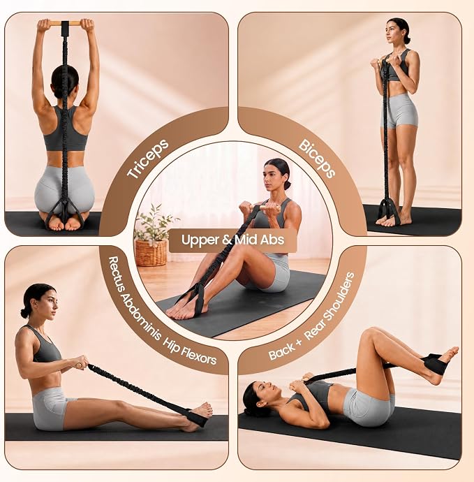 Foot Pedal Resistance Band with Wooden Handles | Sit-Up Exercise Pull Rope for Abs, Arms & Legs, Portable Home Workout Equipment with Soft Foot Loops