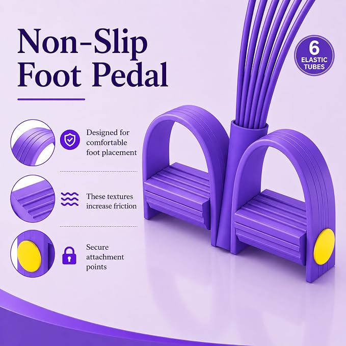 Pedal Resistance Bands with Handles- 6-Tube Foot Pedal Resistance Band for Exercise-Full Body Home Workout Equipment for Arms, Legs, Waist & Core, Portable Fitness Bands for Pilates