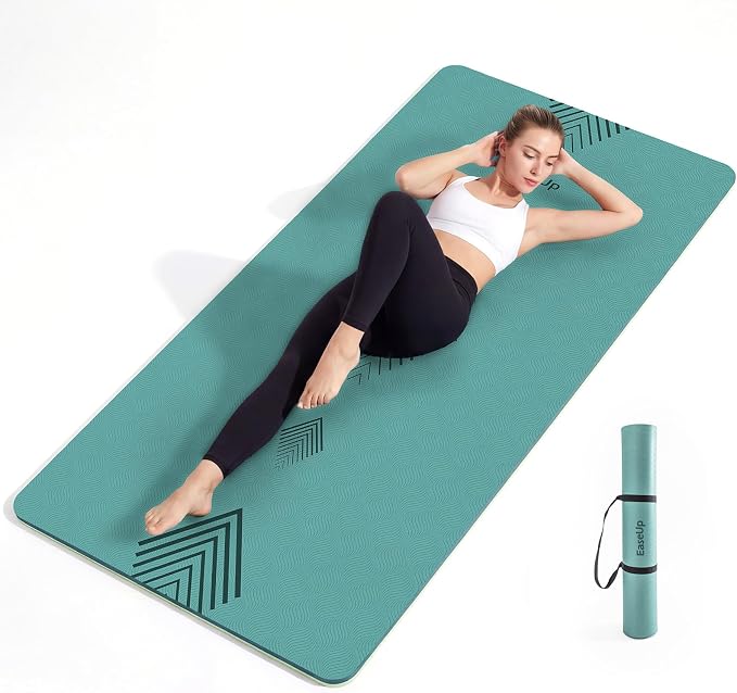 EaseUp Large Yoga Mat 73x35.5x0.4",10mm Thick Non-Slip for Home Workout | Extra thick and wide,TPE material, joint cushioning, easy to clean, wear-resistant, for yoga & Pilates with strap ﻿