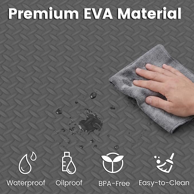 Tangkula 48 Tiles Exercise Flooring with Border, Non-Slip EVA Foam Protective Mats, Elastic Puzzle Play, 1/2" Interlocking Floor for Home Gym, Fitness Room, Workshop Equipment (Gray)
