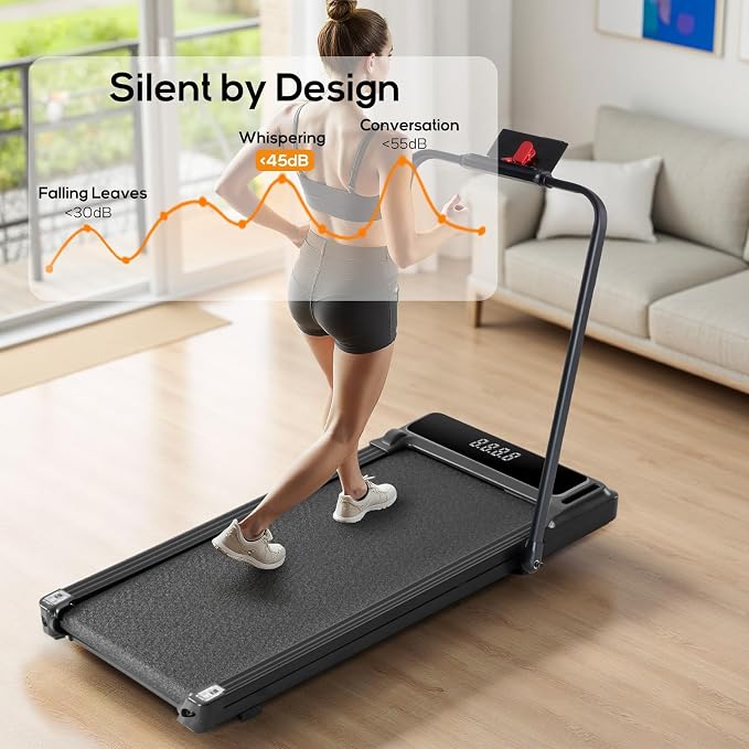 Walking Pad Under Desk Treadmill, Portable Compact Electric Walking Treadmill, Quiet Fitness Machine with Remote Control & LED Display for Home Office