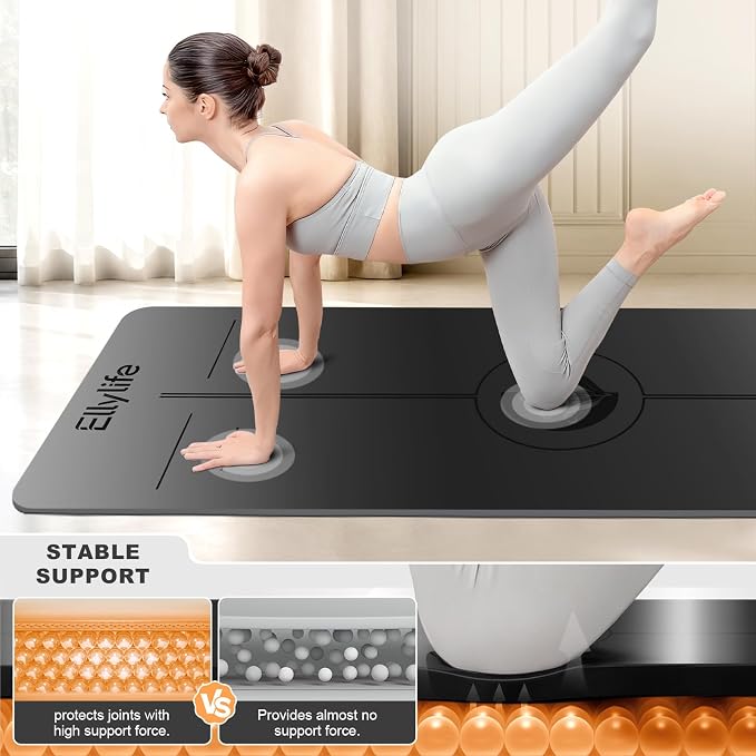Yoga Mat - Non Slip Natural Rubber Yoga Mat, Alignment Lines, Ultimate Grip | Anti-Tear, Durable & Thick 5mm, Skin-Friendly with Free Carry Strap, Bag, for Yoga, Pilates Fitness and Floor Exercises