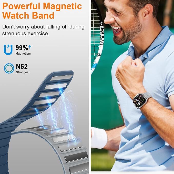 Tasikar Magnetic Bands Compatible with Apple Watch 49mm 46mm 45mm 44mm 42mm Soft Silicone Replacement Loop Wristband for iWatch Ultra 3 2 1 SE Series 11 10 9 8 7 6 5 4 3, Misty Grey-Blue