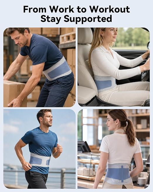 Ultra-Thin Lower Back Support Belt for Sciatica Pain Relief Brace | Breathable,Ergonomic Curve Panel,Adjustable Lumbar Support for Men & Women Sitting, Working and Sports.Fits:Waist 37.4-40.9"