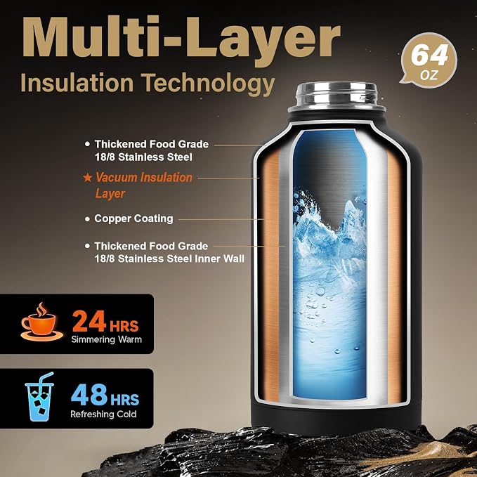 DYSANKY Fatehers's Day Water Bottle Gift for Dad– 64 oz Insulated Stainless Steel Bottle with Carrier Bag, Strap & Gift Box – BPA-Free – Ideal for Hiking, Camping & Travel 64 oz