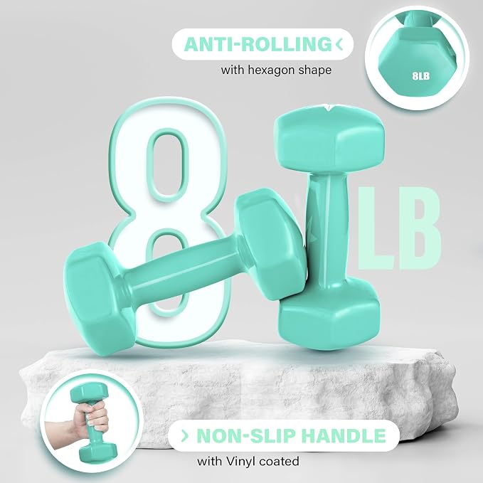Yes4All Vinyl Hexagon Dumbbell - Dumbbells Set of 2 Hand Weights for Home Gym & Strength Training (2-15 lbs Weight Options)