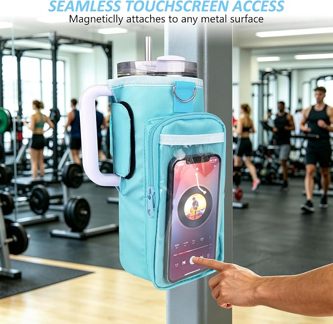 JACZZO Magnetic Gym Bag, Magnetic Water Bottle Holder for Stanley, Gym accessories, Gym Gifts for Women and Men (Blue, 40 OZ)
