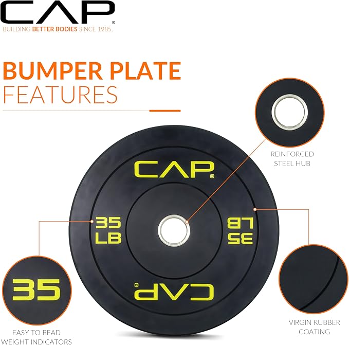 CAP Barbell Olympic Weight Set with 7ft Barbell & Bumper Plates | 160-370 lbs | Multiple Options