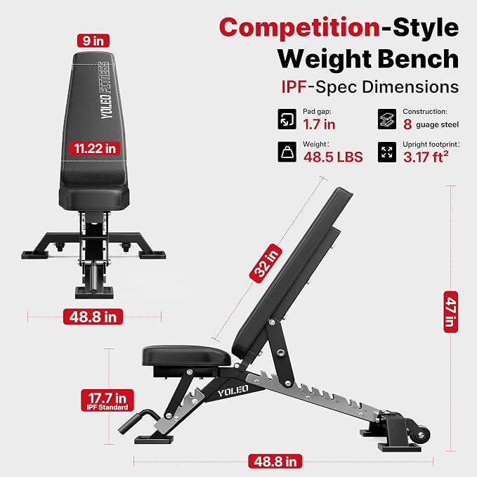 YOLEO Commercial Adjustable Weight Bench 2315LB ASTM Certified – 80% Pre-Assembled Heavy Duty Workout Bench for Home Gym