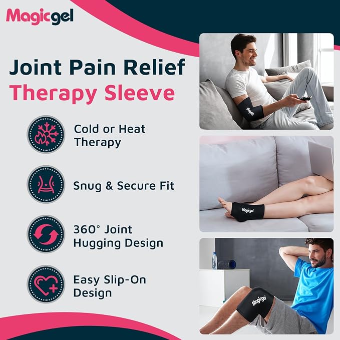 Magic Gel Medium Knee & Elbow Ice Pack Sleeve 1 Pack – Reusable Hot & Cold Therapy Wrap for Targeted Relief – Compact Compression Fit