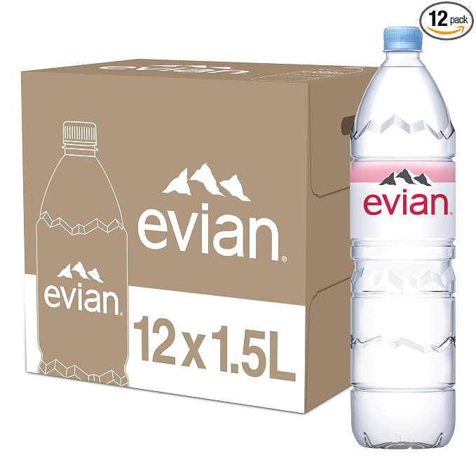 Evian Natural Spring Water, 1.5 L bottle (Pack of 12)